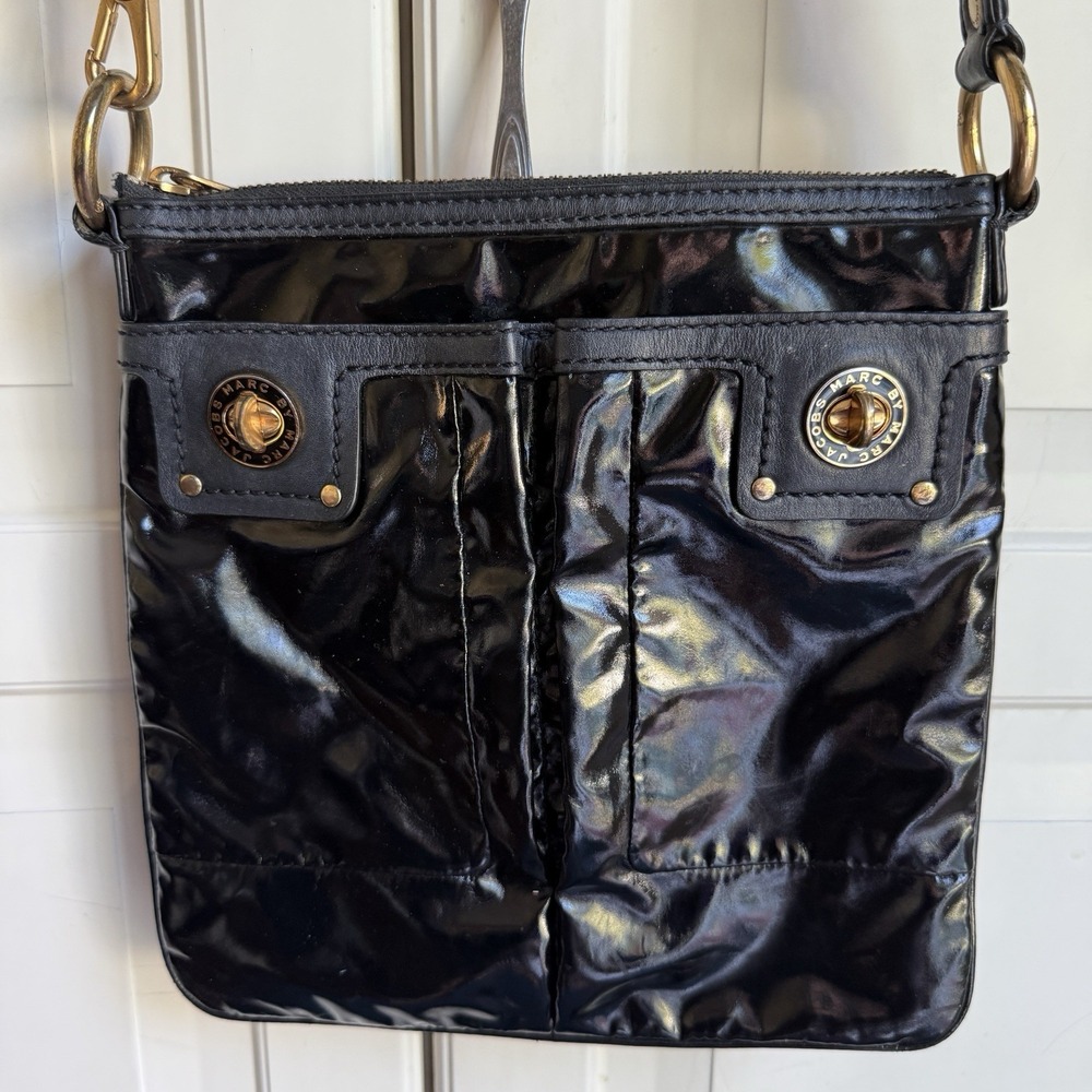 Marc by Marc Jacobs Totally Turnlock Sia Crossbody Bag Black Patent Leather